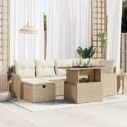 vidaXL Trädgårdsoffset med kudde med lagring 7 pcs Beige Poly rattan
