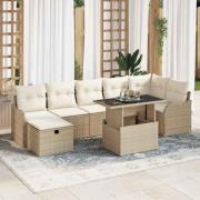 vidaXL Trädgårdsoffset med kudde med lagring 8 pcs Beige Poly rattan