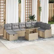vidaXL Trädgårdsoffset med kudde med lagring 9 pcs Beige Poly rattan