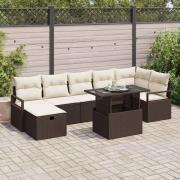 vidaXL Trädgårdsoffset med kudde med lagring 8 pcs Brun Poly rattan
