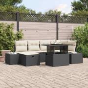 vidaXL Trädgårdsoffset med kudde med lagring 7 pcs Svart Poly rattan