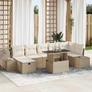 vidaXL Trädgårdsoffset med kudde med lagring 8 pcs Beige Poly rattan