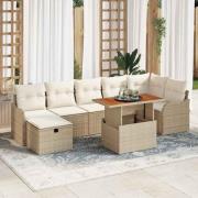 vidaXL Trädgårdsoffset med kudde med lagring 8 pcs Beige Poly rattan