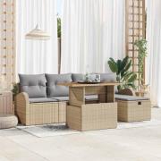 vidaXL Trädgårdsoffset med kudde med lagring 6 pcs Beige Poly rattan