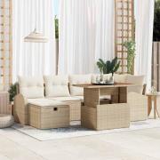 vidaXL Trädgårdsoffset med kudde med lagring 7 pcs Beige Poly rattan
