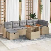 vidaXL Trädgårdsoffset med kudde med lagring 8 pcs Beige Poly rattan
