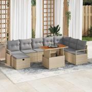 vidaXL Trädgårdsoffset med kudde med lagring 9 pcs Beige Poly rattan