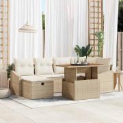 vidaXL Trädgårdsoffset med kudde med lagring 7 pcs Beige Poly rattan