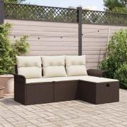 vidaXL Trädgårdsoffset med kudde med lagring 4 pcs Brun Poly rattan