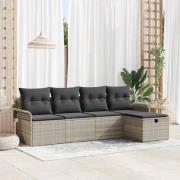 vidaXL Trädgårdsoffset med kudde med lagring 5 pcs Ljusgrå Poly rattan