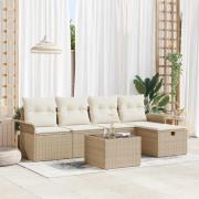vidaXL Trädgårdsoffset med kudde med lagring 6 pcs Beige Poly rattan