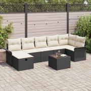 vidaXL Trädgårdsoffset med kudde med lagring 8 pcs Svart Poly rattan