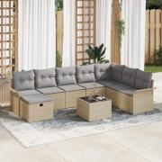 vidaXL Trädgårdsoffset med kudde med lagring 9 pcs Beige Poly rattan