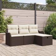 vidaXL Trädgårdsoffset med kudde med lagring 4 pcs Brun Poly rattan