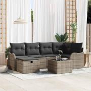 vidaXL Trädgårdsoffset med kudde med lagring 7 pcs Grå Poly rattan
