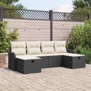 vidaXL Trädgårdsoffset med kudde med lagring 6 pcs Svart Poly rattan