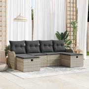 vidaXL Trädgårdsoffset med kudde med lagring 6 pcs Ljusgrå Poly rattan