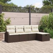 vidaXL Trädgårdsoffset med kudde med lagring 5 pcs Brun Poly rattan
