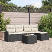 vidaXL Trädgårdsoffset med kudde med lagring 6 pcs Svart Poly rattan