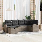 vidaXL Trädgårdsoffset med kudde med lagring 6 pcs Grå Poly rattan