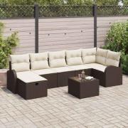 vidaXL Trädgårdsoffset med kudde med lagring 8 pcs Brun Poly rattan