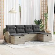 vidaXL Trädgårdsoffset med kudde med lagring 6 pcs Ljusgrå Poly rattan