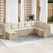 vidaXL Trädgårdsoffset med kudde med lagring 8 pcs Beige Poly rattan