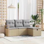 vidaXL Trädgårdsoffset med kudde med lagring 4 pcs Beige Poly rattan