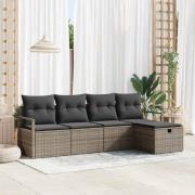 vidaXL Trädgårdsoffset med kudde med lagring 5 pcs Grå Poly rattan