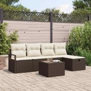 vidaXL Trädgårdsoffset med kudde med lagring 6 pcs Brun Poly rattan
