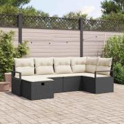 vidaXL Trädgårdsoffset med kudde med lagring 6 pcs Svart Poly rattan