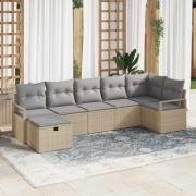 vidaXL Trädgårdsoffset med kudde med lagring 7 pcs Beige Poly rattan