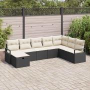 vidaXL Trädgårdsoffset 8 pcs Svart Poly rattan