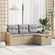 vidaXL Trädgårdsoffset med kudde med lagring 4 pcs Beige Poly rattan