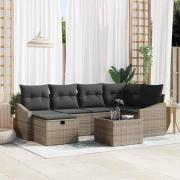 vidaXL Trädgårdsoffset med kudde 7 pcs Grå 55 x 62 x 69 cm Poly rattan