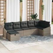 vidaXL Trädgårdsoffset med kudde 7 pcs Grå 55 x 62 x 69 cm Poly rattan