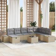 vidaXL Trädgårdsoffset 9 pcs Beige 55 x 62 x 69 cm Poly rattan