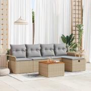 vidaXL Trädgårdsoffset med kudde med lagring 6 pcs Beige Poly rattan