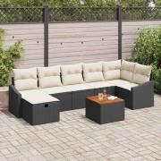 vidaXL Trädgårdsoffset med lagring 8 pcs Svart Poly rattan
