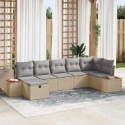 vidaXL Trädgårdsoffset 7 pcs Beige 55 x 62 x 69 cm Poly rattan