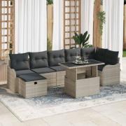 vidaXL Trädgårdsoffset med kudde med lagring 8 pcs Ljusgrå Poly rattan