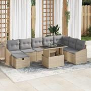 vidaXL Trädgårdsoffset Höjdjusterbar 9 pcs Beige konstrotting