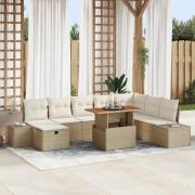 vidaXL Trädgårdsoffset med lagring 9 pcs Beige Poly rattan