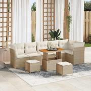 vidaXL Trädgårdsoffset 9 pcs Beige konstrotting