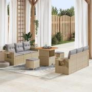 vidaXL Trädgårdsoffset 9 pcs Beige konstrotting