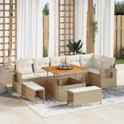 vidaXL Trädgårdsoffset Höjdjusterbar 9 pcs Beige konstrotting