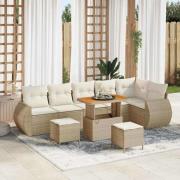 vidaXL Trädgårdsoffset 9 pcs Beige konstrotting