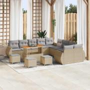 vidaXL Trädgårdsoffset 14 pcs Beige konstrotting