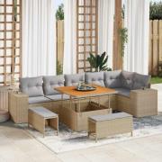vidaXL Trädgårdsoffset 9 pcs Beige konstrotting