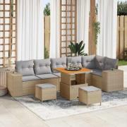 vidaXL Trädgårdsoffset 9 pcs Beige konstrotting